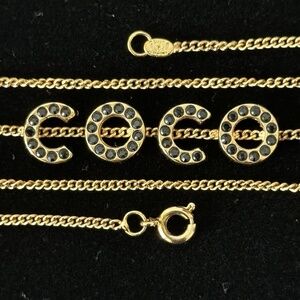 Chanel 01A COCO Gold Coloured Chain Necklace with Black Rhinestones